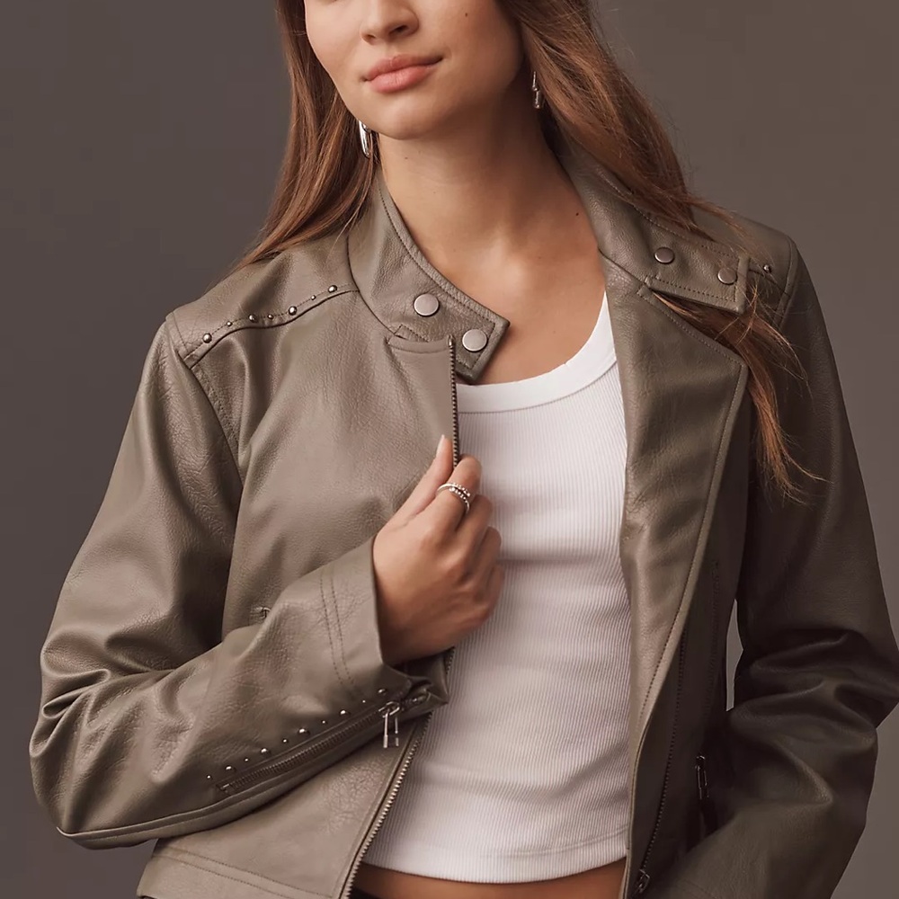 By Anthropologie Studded Faux Leather Crop Jacket